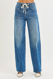 High Rise Waistband Tie Jeans