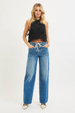 High Rise Waistband Tie Jeans