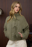 Quilted Tie Puffer Jacket (Olive)
