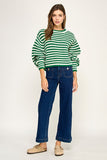 Chunky Wander Stripe Knit (Off White/Kelly Green)
