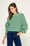 Chunky Wander Stripe Knit (Off White/Kelly Green)