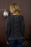 Lyla Washed Cable Knit Pullover Sweater (Charcoal)