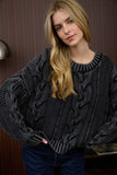 Lyla Washed Cable Knit Pullover Sweater (Charcoal)