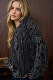 Lyla Washed Cable Knit Pullover Sweater (Charcoal)