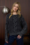 Lyla Washed Cable Knit Pullover Sweater (Charcoal)