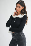 Petal Trim Contrast Knit (Black)