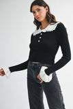 Petal Trim Contrast Knit (Black)