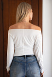 Marcelle Off-Shoulder Long Sleeve Top (White)