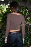 Marcelle Off-Shoulder Long Sleeve Top (Brown)