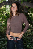 Marcelle Off-Shoulder Long Sleeve Top (Brown)