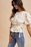 Heavy Cotton Bubble Sleeve Ruching Blouse