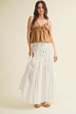 Beaded Drawstring Tiered Maxi Skirt