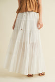 Beaded Drawstring Tiered Maxi Skirt