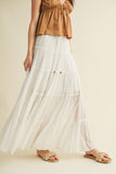Beaded Drawstring Tiered Maxi Skirt