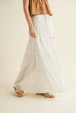 Beaded Drawstring Tiered Maxi Skirt
