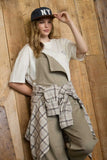 Wide Leg Cropped Overalls (Stone)
