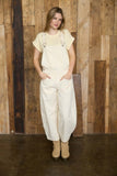 Wide Leg Cropped Overalls (Ecru)