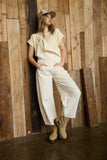 Wide Leg Cropped Overalls (Ecru)