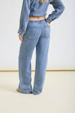 Washed Denim Front Tie Wide Leg Pants