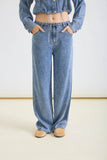 Washed Denim Front Tie Wide Leg Pants