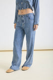 Washed Denim Front Tie Wide Leg Pants