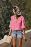 Scallop Half Sleeve Button Blouse (Bubble Gum)