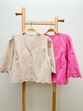 Scallop Half Sleeve Button Blouse (Shell)