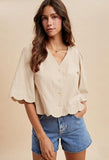 Scallop Half Sleeve Button Blouse (Shell)