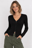 Ribbed Zip-Front Knit Cardigan