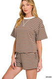 Striped Round Neck Tee & Shorts Set