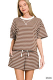 Striped Round Neck Tee & Shorts Set