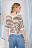 Stripe Contrast Short Sleeve Knit Sweater (Brown)