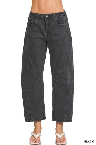 Barrel-leg Denim Pants (Black)