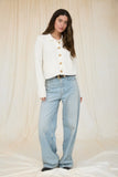 Aysha Collared Button Down Cardigan (Ivory)