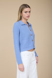 Aysha Collared Button Down Cardigan (Dusty Blue)