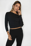 Marcelle Off-Shoulder Long Sleeve Top (Black)