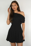 Asha Asymmetry Mini Dress (Black)