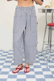 Stripe Pocket Detail Wide Leg Pants (Navy)