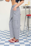 Stripe Pocket Detail Wide Leg Pants (Navy)