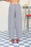 Stripe Pocket Detail Wide Leg Pants (Navy)