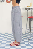 Stripe Pocket Detail Wide Leg Pants (Navy)