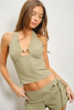 Remi Bead Halter Top (Olive)