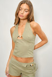 Remi Bead Halter Top (Olive)