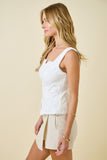 Anya Lace Trim Button Up Tank (Off White)