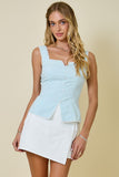 Anya Lace Trim Button Up Tank (Lt Blue)