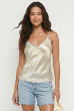Cassie Lace Trim Cami (Tan)