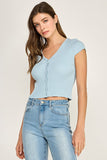 Ribbed Button Down Top (Blue)