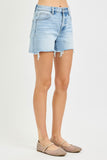 High Rise Mid Length Frayed Hem Shorts