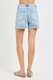 High Rise Mid Length Frayed Hem Shorts