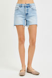 High Rise Mid Length Frayed Hem Shorts